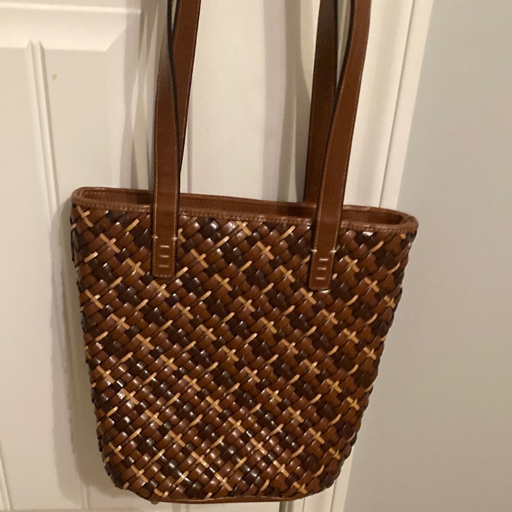 Nine West brown woven shoulder bag.